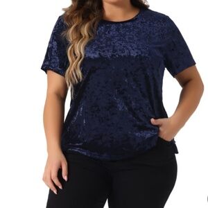 A New Day navy blue velvet tee top blouse crushed velour winter boho Festival
